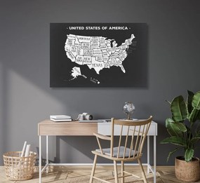 Εικόνα εκπαιδευτικού χάρτη από φελλό των ΗΠΑ σε ασπρόμαυρο - 90x60  color mix