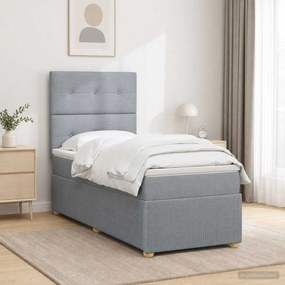 vidaXL Κρεβάτι box spring με στρώμα Ανοιχτό γκρι 90 x 190 cm Ύφασμα