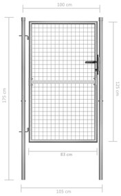 vidaXL Πόρτα Περίφραξης Ασημί 105 x 175 εκ. από Γαλβανισμένο Χάλυβα