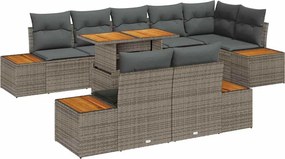vidaXL Σετ Καναπέ Κήπου με αποθήκευση 9 pcs Γκρι Πολυ ράταν
