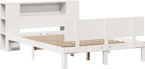 vidaXL Κρεβάτι Βιβλιοθήκη Χωρίς Στρώμα Λευκό 135x190 εκ Μασίφ Πεύκο