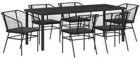 vidaXL Set Κήπου 7 Τεμαχίων της  με Μαξιλάρια Μαύρο Πολυ Ράτανα