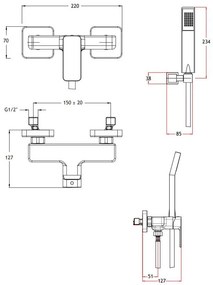 Μπαταρία ντουζιέρας Eurorama Quadra-Χρωμέ