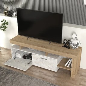 Έπιπλο τηλεόρασης Acnes Megapap χρώμα λευκό εφέ μαρμάρου - sapphire oak 160x40x53εκ.