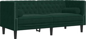 vidaXL Καναπές Chesterfield Σετ 2 Τεμ. με Στηρίγματα Πράσινο Βελούδο