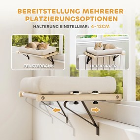 PawHut Σπιτάκι γάτας με στήριγμα για περβάζια παραθύρων και καλοριφέρ, μαξιλάρι, ξύλινος σκελετός, λευκό