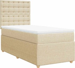 vidaXL Κρεβάτι Boxspring με Στρώμα Κρεμ 90x200 εκ.Υφασμάτινο