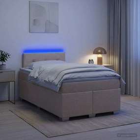 vidaXL Κρεβάτι Box Spring με Στρώμα και LED Κρεμ 120 x 200 cm Ύφασμα