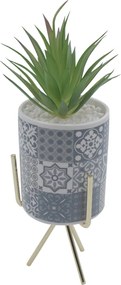 Τεχνητό Φυτό σε Κεραμικό Ethnic Γλαστράκι και Μεταλλική Βάση 8x25cm - Γκρι