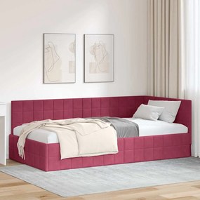 vidaXL Κρεβάτι Γωνίας με κεφαλάρι Μπορντό 90 x 200 cm Βελούδο