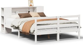 vidaXL Κρεβάτι Βιβλιοθήκη Χωρίς Στρώμα Λευκό 135x190 εκ Μασίφ Πεύκο