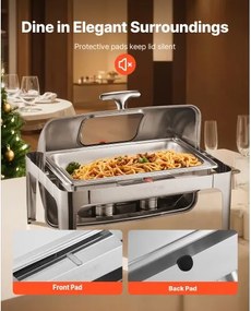 VEVOR 9Qt 1 Pack Rectangle Roll Top Chafing Dish Set with 2 Half Size Pans