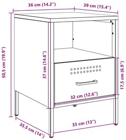 Κομοδίνα 2 τεμ. Λευκές 36x39x50,5 εκ. Χάλυβα - Λευκό