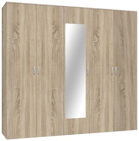 Intrahome Ντουλάπα πεντάφυλλη με καθρέφτη Luna Intrahome σε sonoma απόχρωση 220x52x200εκ | SKU: INTRAPA-472111168