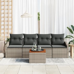 vidaXL Σαλονάκι Κήπου 5 Τεμαχίων με Μαξιλάρια Γκρι Πολυ Ρατάν Ακακία