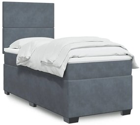 vidaXL Κρεβάτι Boxspring με Στρώμα Σκούρο Γκρι 90x190 εκ. Βελούδινο