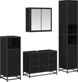 vidaXL Σετ Επίπλων Μπάνιου με ράφι 4 pcs Μαύρη Οξυά Επεξεργασμένο ξύλο
