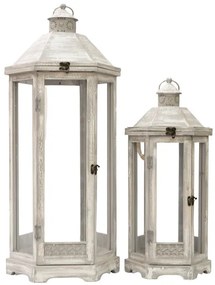 Φανάρι Σετ 2τμχ Ξύλινο Γκρι 33x29,5x77εκ.-25x22x53εκ. Zen Collection 24.17.49792