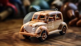 Intra Συλλεκτικό Ξύλινο Παζλ Plywood  4mm - Vintage ξύλινο αυτοκίνητο σε απλό ξύλινο φόντο Σε Ξύλινο Κουτί - Διαστάσεις: 10x10 cm – 25 κομμάτια