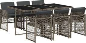 vidaXL Σετ Τραπεζαρίας Κήπου 7 τεμ. Γκρι Συνθ. Ρατάν με Μαξιλάρια