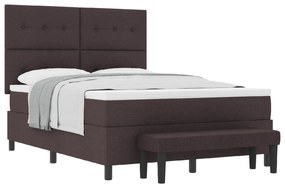 vidaXL Box Spring Bed με Στρώμα & Πάγκο Σκούρο Καφέ 140x190 εκ Ύφασμα