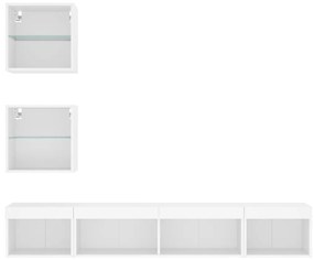 vidaXL Έπιπλα Τοίχου Τηλεόρασης 5 τεμ LED Λευκά από Επεξεργασμένο Ξύλο