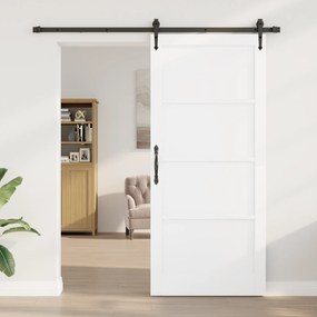vidaXL Συρόμενη Πόρτα  με Σετ Εξαρτημάτων Λευκή 93x211 εκ Συμπαγές Ξύλο Πέυκο