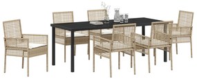 vidaXL Σετ Τραπεζαρίας 7 Τεμαχίων με Μαξιλάρια Μπεζ Ρατάν
