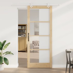 vidaXL Συρόμενη Πόρτα με Σετ Hardware 93x232 cm Μασίφ Ξύλο Πεύκου