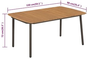 vidaXL 44234  Garden Table 150x90x72cm Solid Acacia Wood and Steel