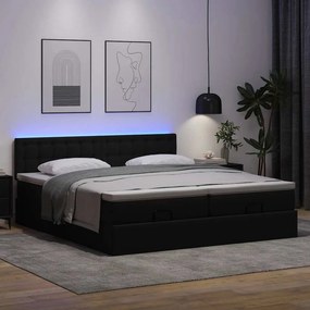VidaXL Οθωμανικό κρεβάτι με στρώματα & LEDs Μαύρο Faux Leather