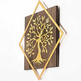 Διακοσμητικό Τοίχου Tree 899SKL2251 54x54cm Walnut-Gold Wallity Metal,Wood