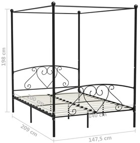 vidaXL Πλαίσιο Κρεβατιού με Ουρανό Μαύρο 140 x 200 εκ. Μεταλλικό