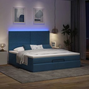 vidaXL Οθωμανικό κρεβάτι με στρώμα &amp; LEDs Μπλε 160x200cm ύφασμα