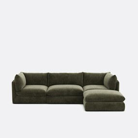 Τριθέσιος αρθρωτός καναπές με πουφ, από μελανζέ πολυεστέρα, MALO