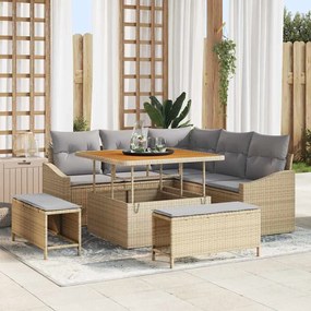 vidaXL Σετ Καναπέ Κήπου 8 Τεμαχίων με Μαξιλάρια Μπεζ Πολυ Ρατάν Ακακία