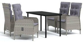 vidaXL Σετ Τραπεζαρίας Κήπου 5 Τεμαχίων Γκρι / Μαύρο με Μαξιλάρια