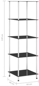 vidaXL Ράφι Διαφανές 5 Επιπέδων Μαύρο 40 x 40 x 130 εκ. Ψημένο Γυαλί