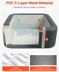 VEVOR Inflatable Hot Tub 4 to 6 Person 1850 x 660mm Square Portable Outdoor Spa