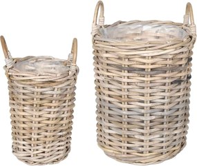 vidaXL Καλάθι Φυτευτή με αποθήκευση 2 pcs Γκρι Ρατάν Κούμπου