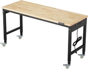 VEVOR 60" Workbench on Wheels Adjustable Height Table with Power Outlet &amp; Pegboard