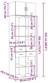 Ραφιέρα με Ντουλάπια Καπνιστή Δρυς 70x42,5x225 εκ. Επεξ. Ξύλο - Καφέ