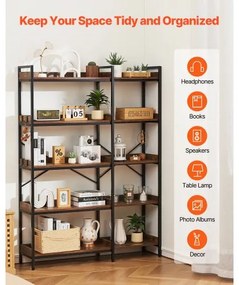 VEVOR 5 Tier Corner Bookshelf Tall Corner Bookcase with 4 Hooks L-Shaped Storage