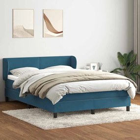 vidaXL Κρεβάτι Boxspring με Στρώμα Σκούρο Μπλε 140x210 εκ. Βελούδινο