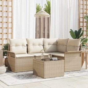 vidaXL Σετ Καναπέ Κήπου με μαξιλάρι 5 pcs Μπεζ Πολυ ράταν