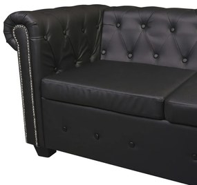 vidaXL Γωνιακός Καναπές Chesterfield 5 Θέσεων Μαύρος από Συνθετικό Δέρμα