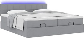 vidaXL Οθωμανικό κρεβάτι με στρώματα &amp; LEDs Ανοιχτό γκρι ύφασμα