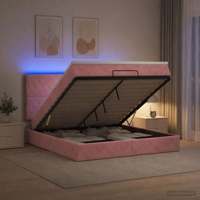 vidaXL Κρεβάτι Ottoman με Στρώμα και LED Ροζ 140 x 190 cm Βελούδο