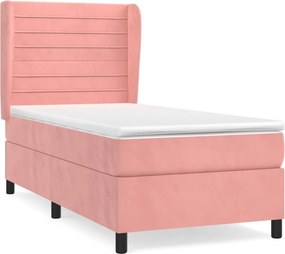 vidaXL Κρεβάτι Boxspring με Στρώμα Ροζ 90x190 εκ. Βελούδινο