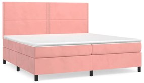 vidaXL Κρεβάτι Boxspring με Στρώμα Ροζ 200x200 εκ. Βελούδινο